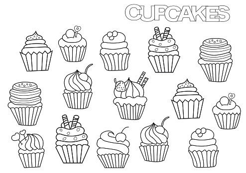 Coloring page cupcakes with various fillings Coloring page cupcakes with various fillings
